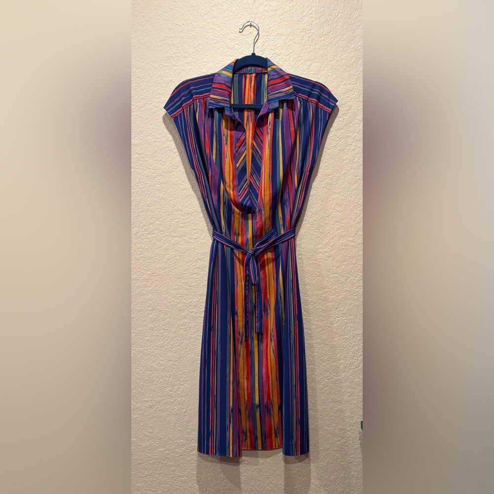 Multicolor Striped Shirt Dress with Tie Waist